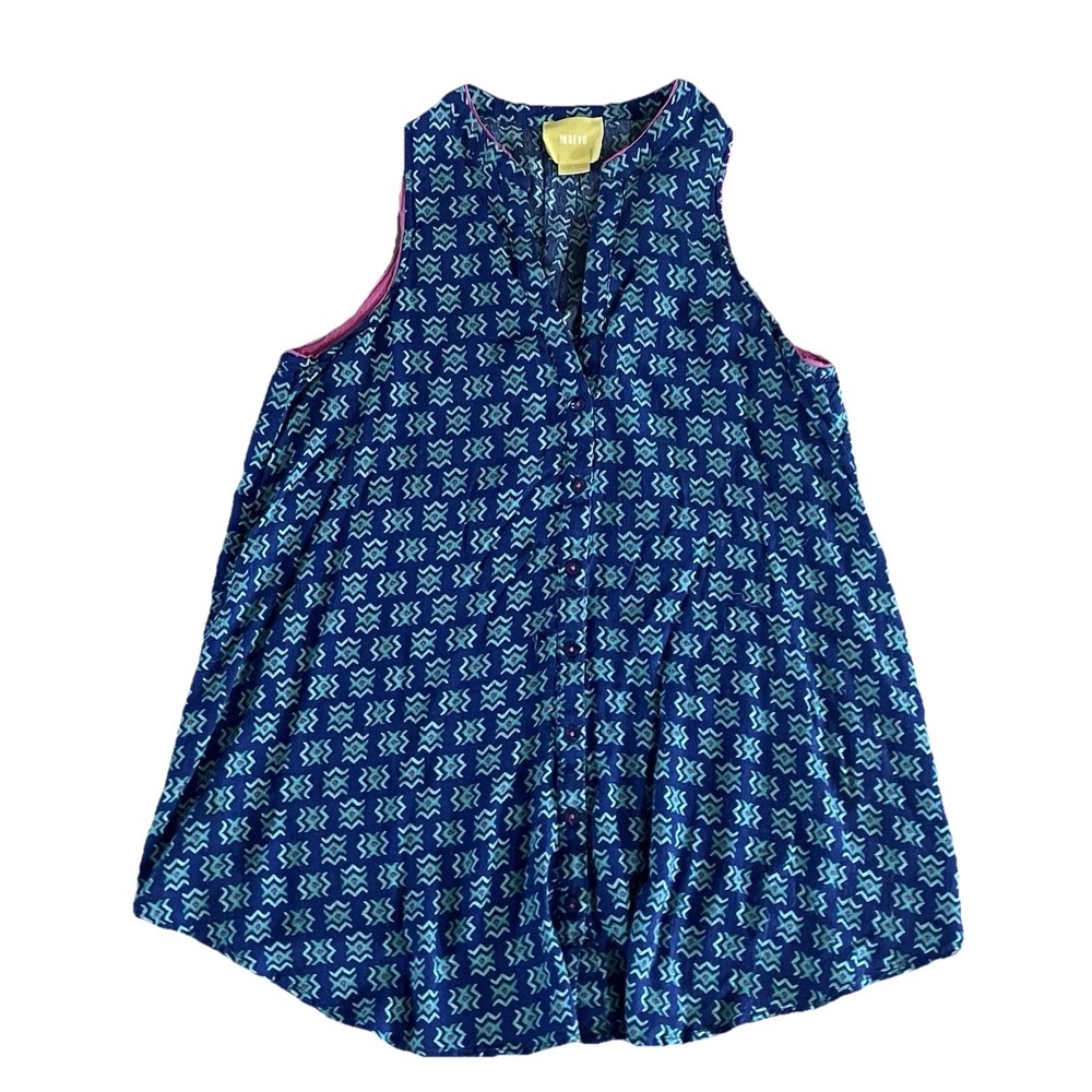 Maeve Anthropologie Ada Tank Size 6 Blouse Blue Pink Trim Button Front Babydoll